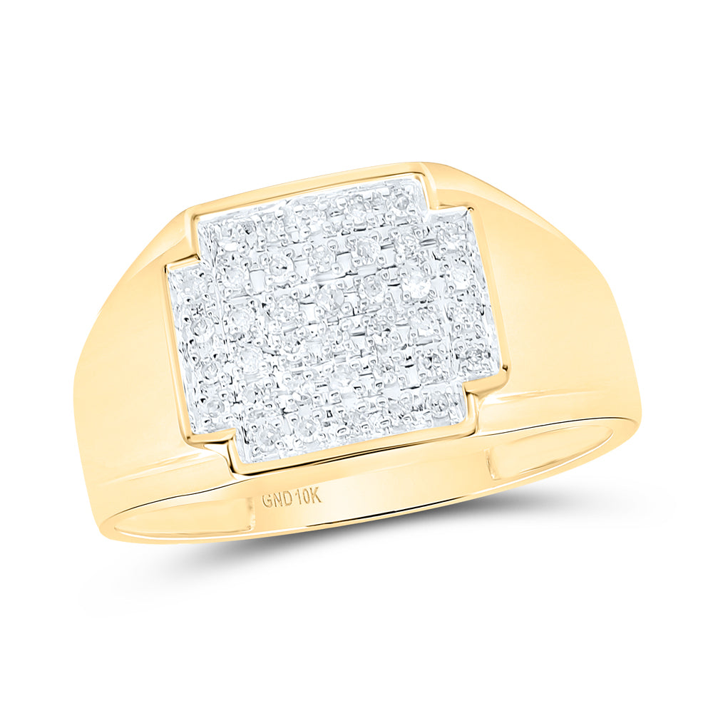 10K Yellow Gold Men's Round Diamond Sq Cluster Ring 1/4ctw, Men's Size: 7-13