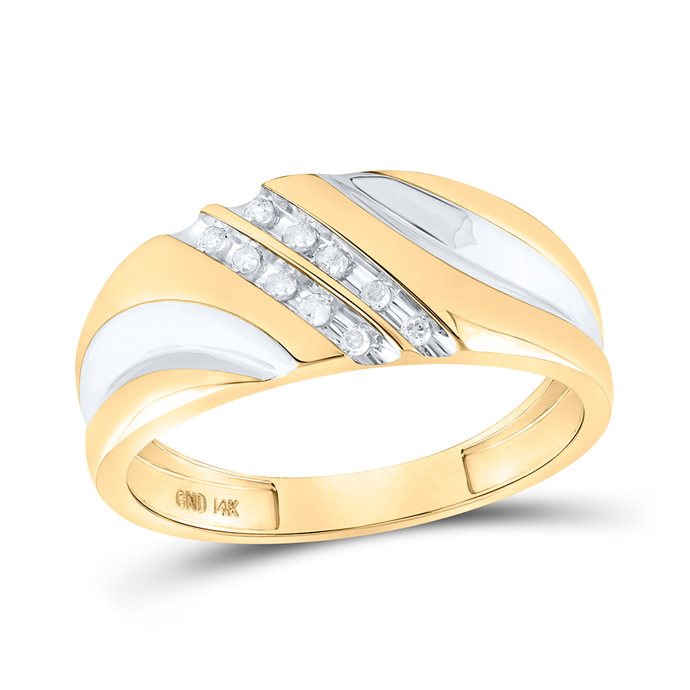 14K Yellow Gold Mens Round Diamond Wedding Band Ring 1/8 Cttw, Mens Size: 7-13