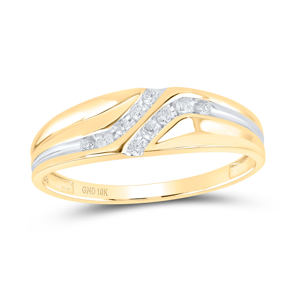10K Yellow Gold Mens Round Diamond Double Row Slender Wedding Band 1/8 Cttw, Mens Size: 7-13