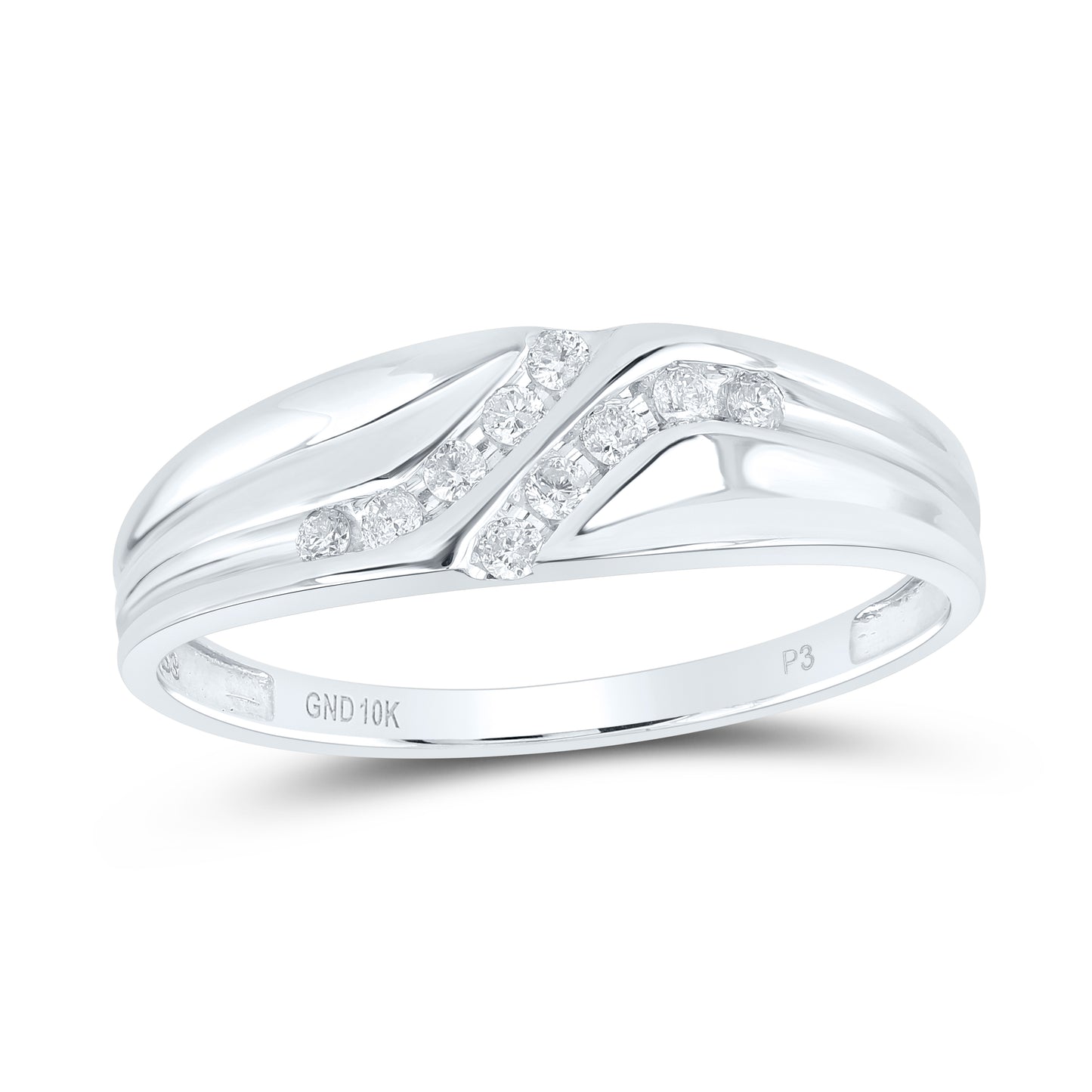 10kt White Gold Mens Round Diamond Double Row Slender Wedding Band 1/8 Cttw, Men Size: 8-12