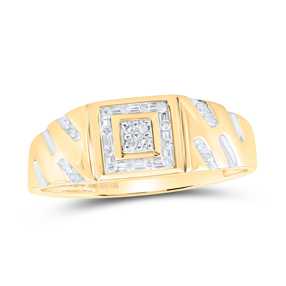 10K Yellow Gold Mens Round Diamond Square Cluster Ring 1/8 Cttw, Mens Size: 7-13