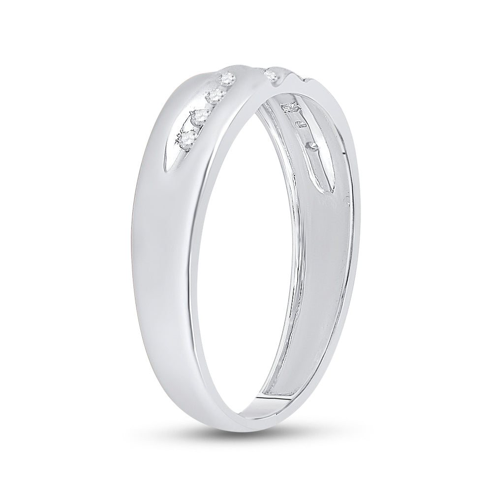 14K White Gold Mens Round Diamond Wedding Band Ring 1/8ctw, Mens Size: 7-13