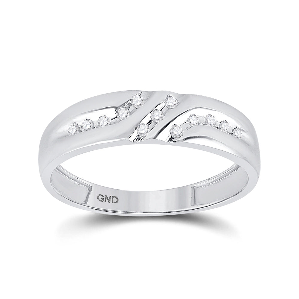 14K White Gold Mens Round Diamond Wedding Band Ring 1/8ctw, Mens Size: 7-13