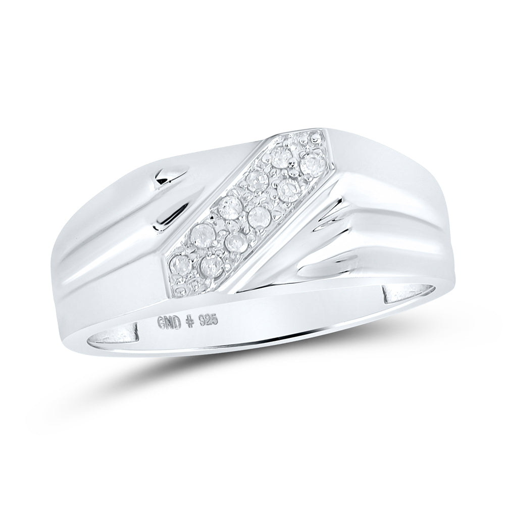 Sterling Silver Mens Round Prong-set Diamond Diagonal Double Row Band Ring 1/10 Cttw, Mens Size: 7-13