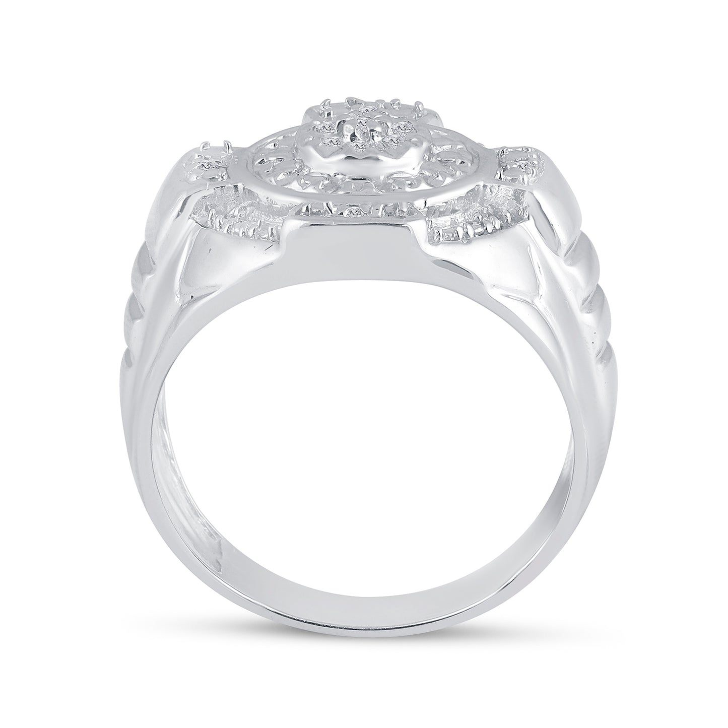 Sterling Silver Mens Round Diamond Circle Cluster Fashion Ring 1/10 Cttw, Mens Size: 7-13