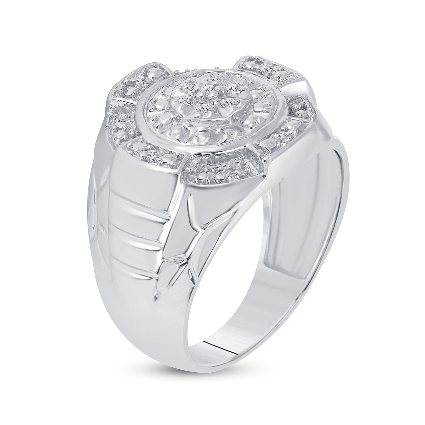 Sterling Silver Mens Round Diamond Circle Cluster Fashion Ring 1/10 Cttw, Mens Size: 7-13