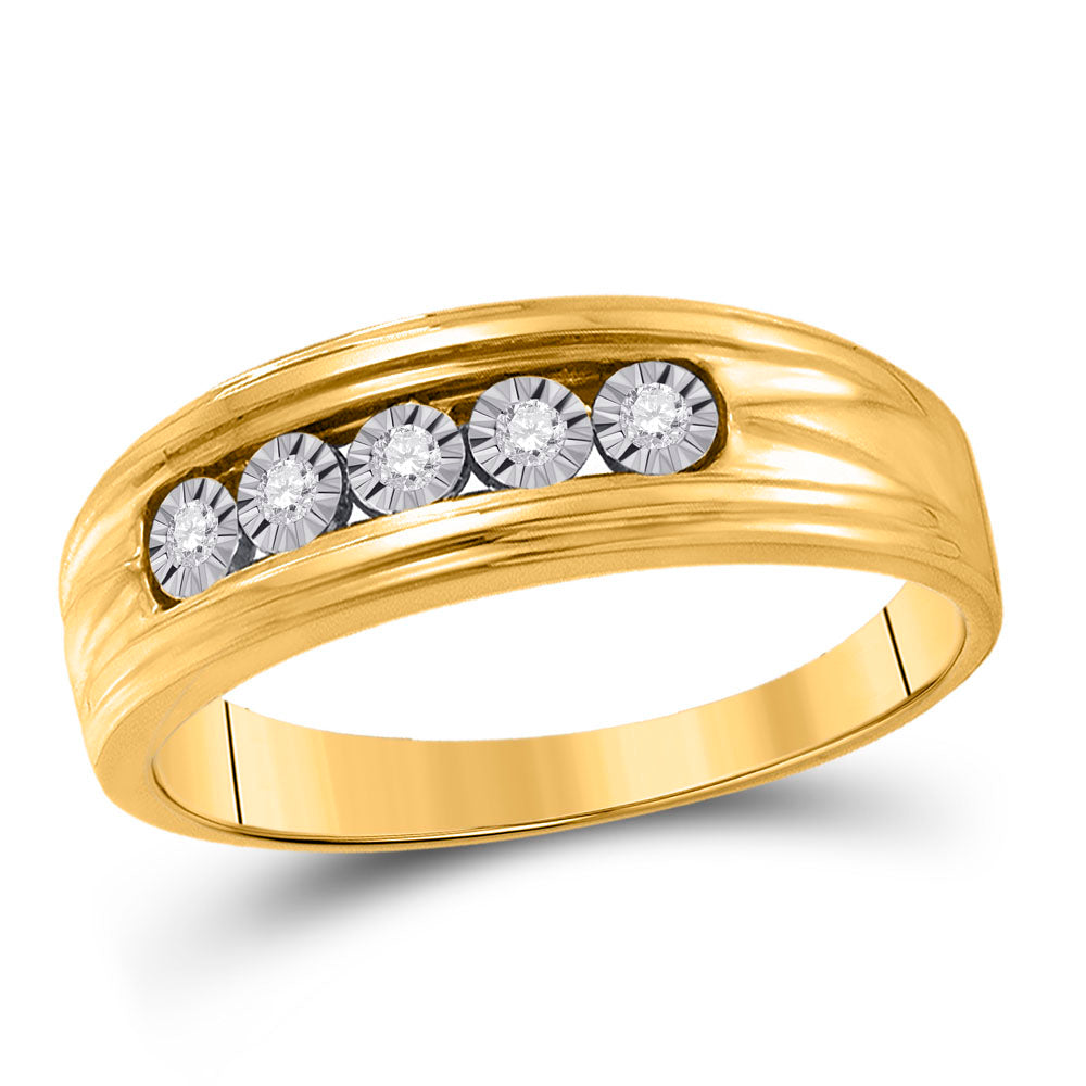 10K Yellow Gold Mens Round Diamond Wedding 5-Stone Band Ring 1/10 Cttw, Mens Size: 7-13