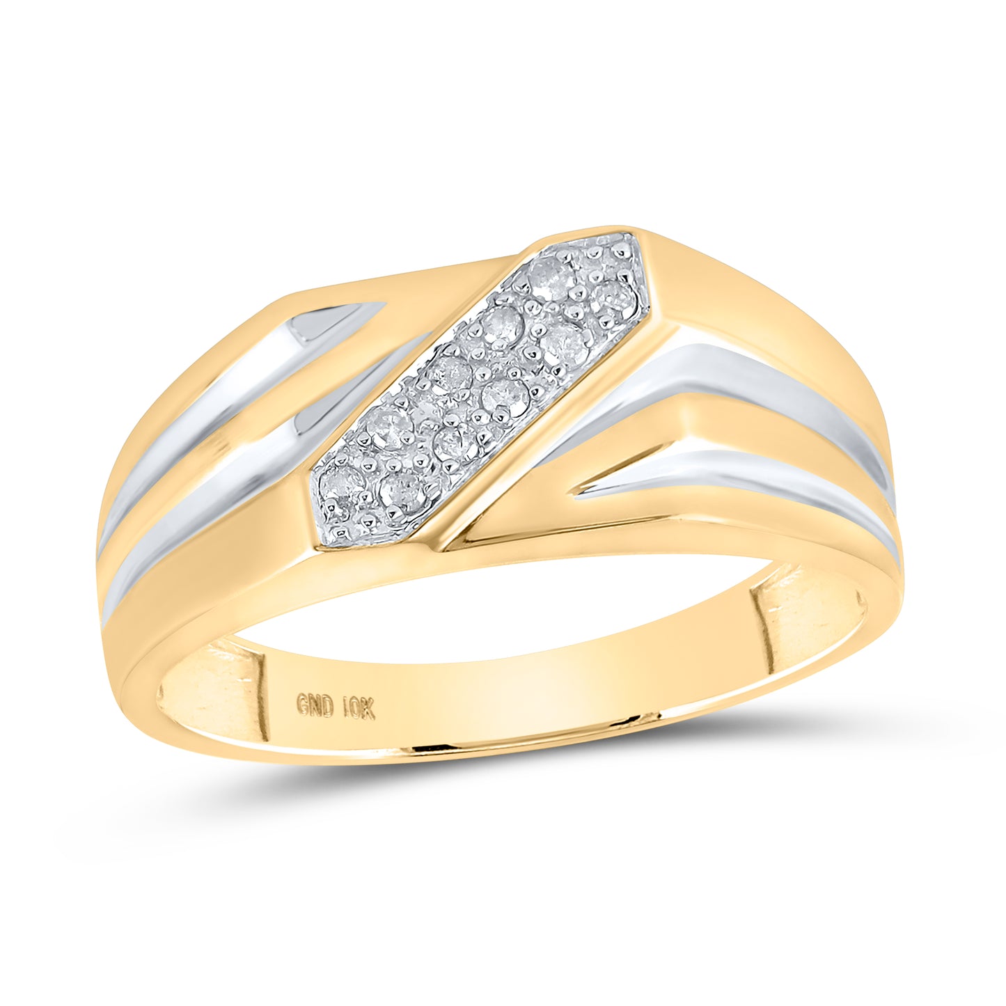 10K Yellow Gold Mens Round Diamond Band Ring 1/10 Cttw, Mens Size: 7-13