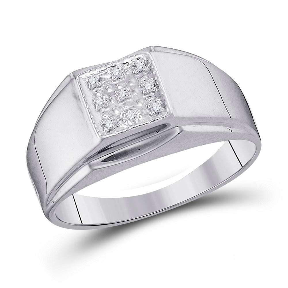 Sterling Silver Mens Round Diamond Square Cluster Ring .03 Cttw, Mens Size: 7-13