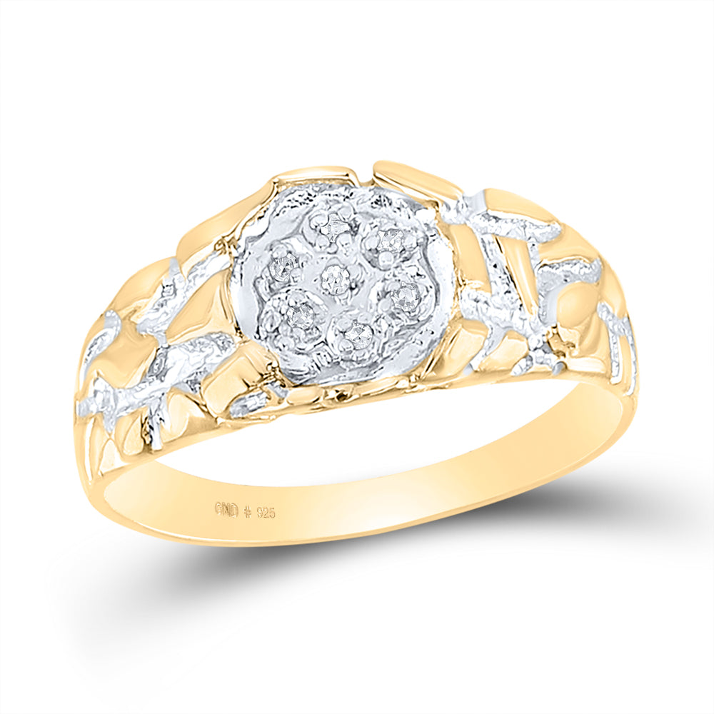 Yellow-tone Sterling Silver Mens Round Diamond Cluster Ring 1/20 Cttw, Mens Size: 7-13