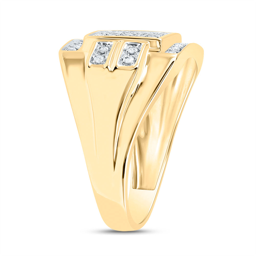 10K Yellow Gold Men's Round Diamond Square Cluster Ring 1/3ctw, Men's Size: 7-13