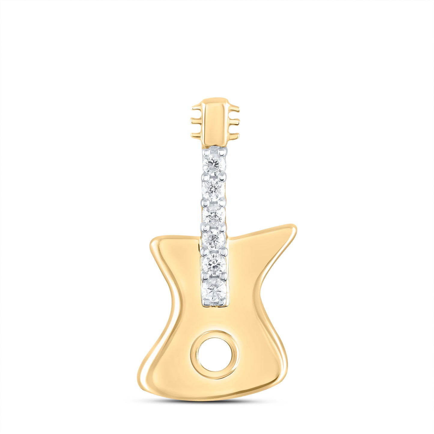 10K Yellow Gold Womens Round Diamond Electric Guitar Music Instrument Pendant 1/20 Cttw, Length: 0.66 In, Width: 0.32 In
