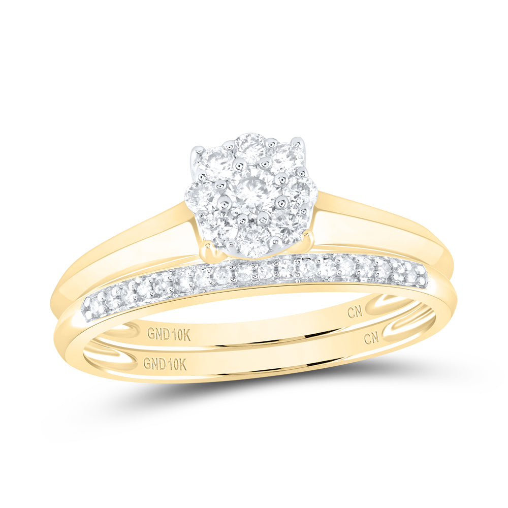 10K Yellow Gold Round Diamond Bridal Wedding Ring Band Set 1/3ctw, Womens Size: 5-10