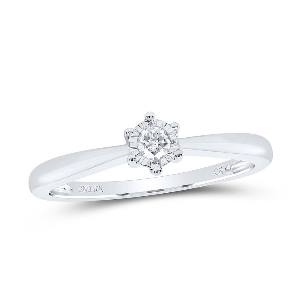 10kt White Gold Womens Round Diamond Solitaire Bridal Wedding Engagement Anniversary Ring 1/12 Cttw, Women Size: 5-9