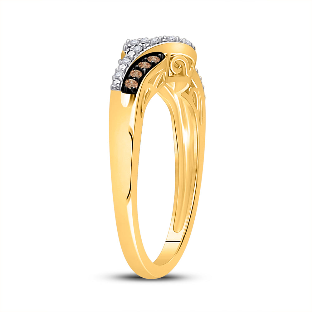 10K Yellow Gold Womens Round Brown Diamond Band Ring 1/5 Cttw, Womens Size: 5-10