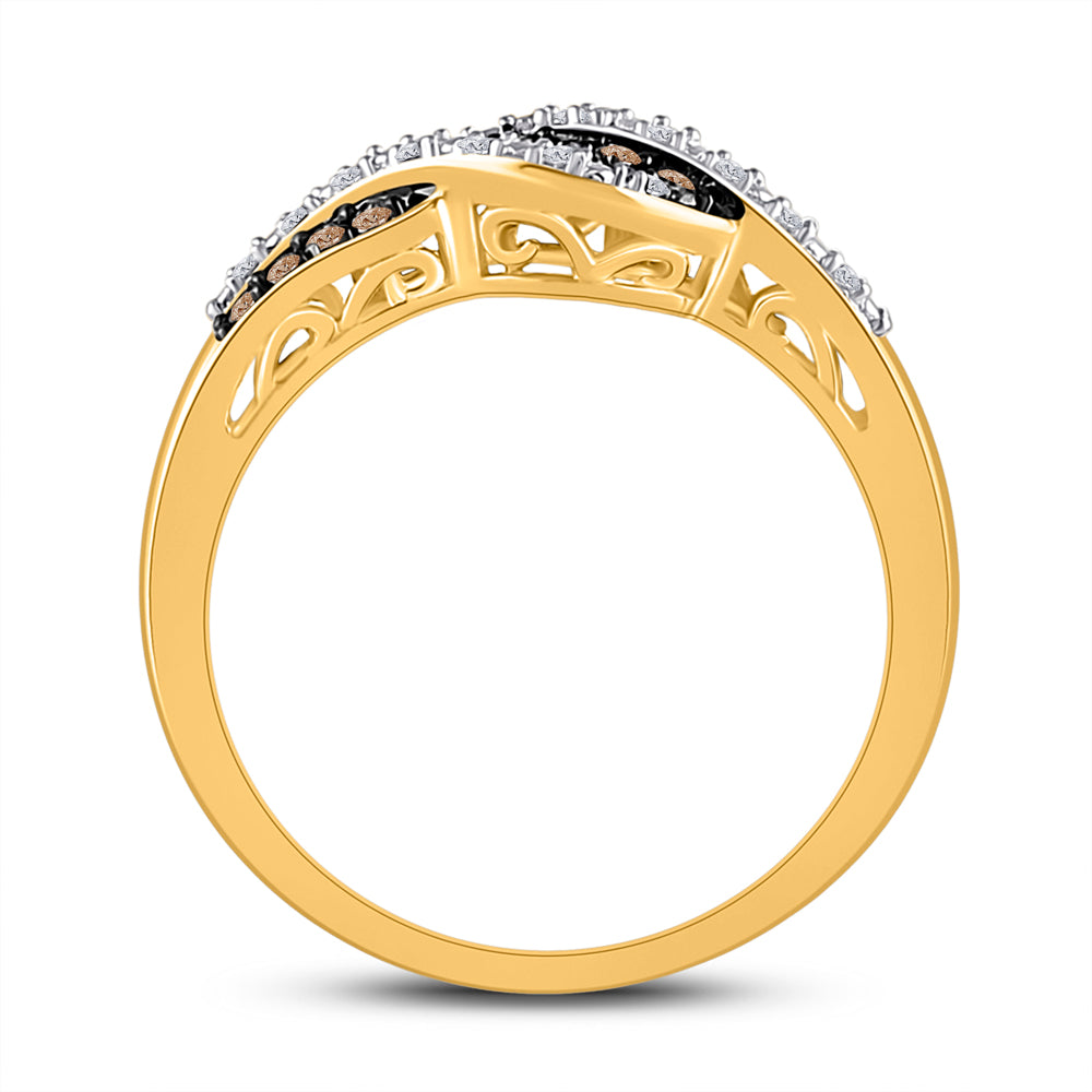 10K Yellow Gold Womens Round Brown Diamond Band Ring 1/5 Cttw, Womens Size: 5-10