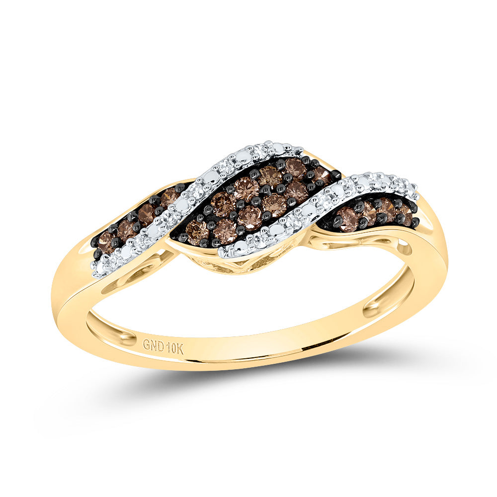 10K Yellow Gold Womens Round Brown Diamond Band Ring 1/5 Cttw, Womens Size: 5-10