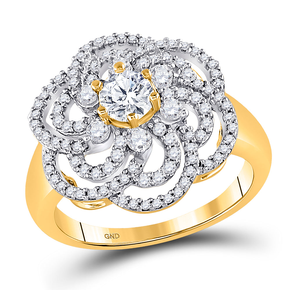 10K Yellow Gold Womens Round Diamond Flower Solitaire Fashion Ring 1 Cttw, Womens Size: 5-10