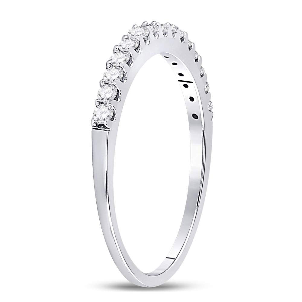 14K White Gold Womens Round Pave-set Diamond Single Row Wedding Band 1/4ctw, Womens Size: 5-10