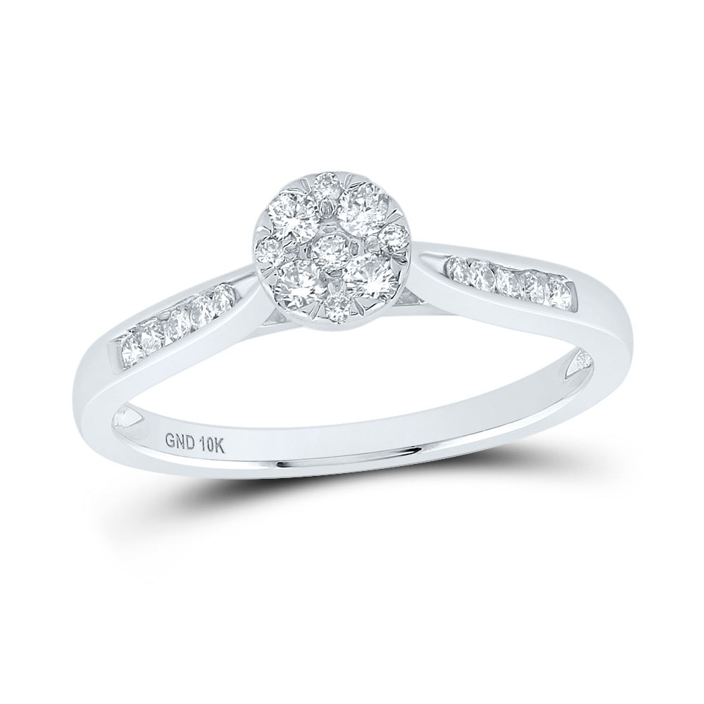 14kt White Gold Womens Round Diamond Cluster Bridal Wedding Engagement Anniversary Ring 1/4 Cttw, Women Size: 5-9