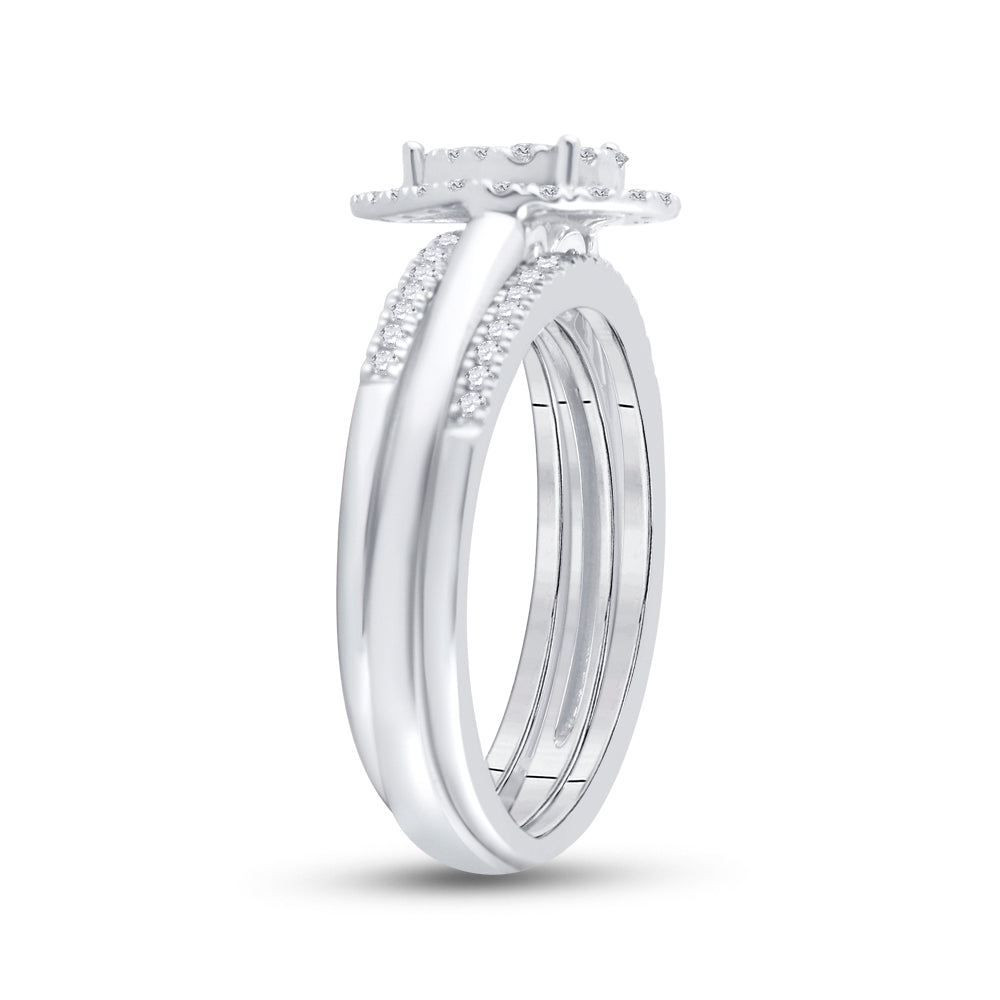 14k White Gold Round Diamond Teardrop Cluster 3-piece Bridal Wedding Engagement Ring Set 1/2 Cttw
