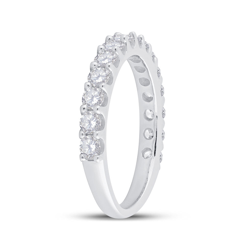 14K White Gold Womens Round Pave-set Diamond Single Row Wedding Band 1 Cttw, Womens Size: 5-10