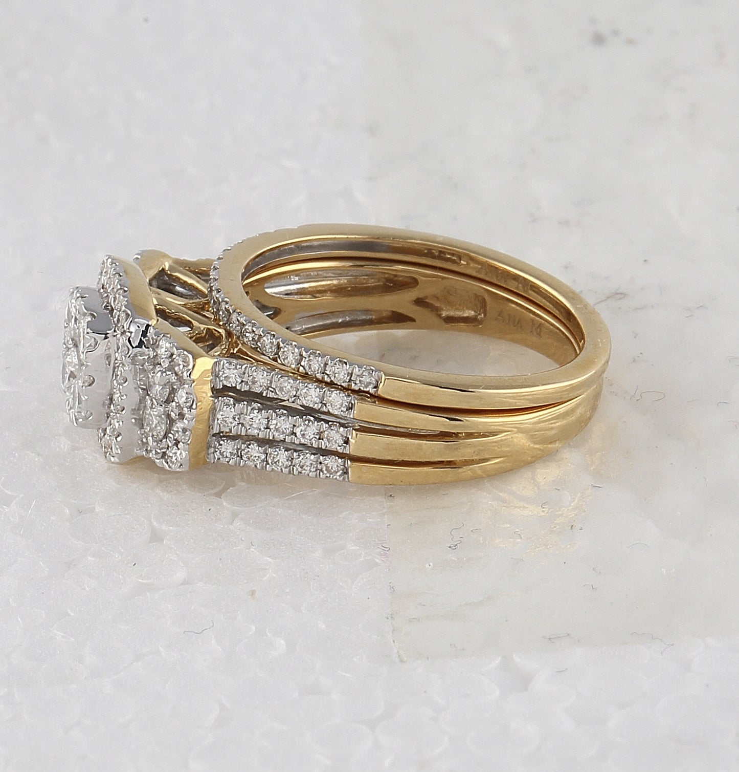 14K Yellow Gold Round Dia. Bridal Wedding Band Set 1ctw, Women's Size: 5-10