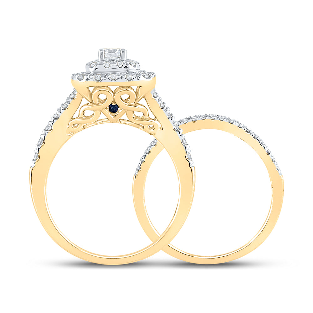 14K Yellow Gold Round Diamond Halo Bridal Wedding Ring Band Set 1ctw, Womens Size: 5-10