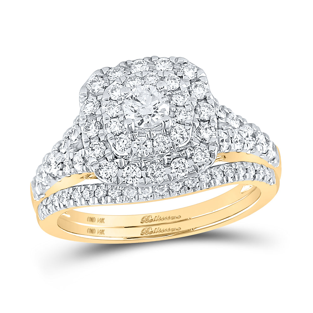 14K Yellow Gold Round Diamond Halo Bridal Wedding Ring Band Set 1ctw, Womens Size: 5-10