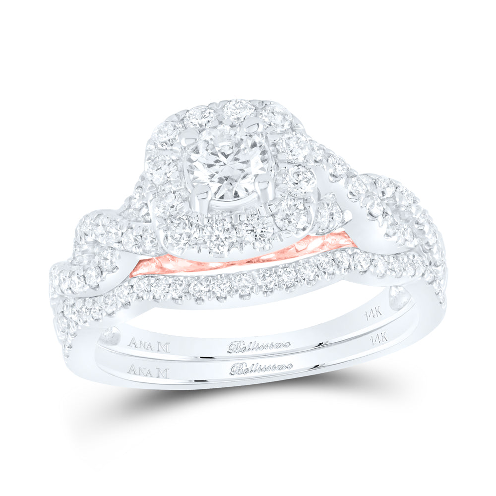 14K Two-tone Gold Round Diamond Bridal Wedding Ring Band Set 1ctw, Women's Size: 5-10