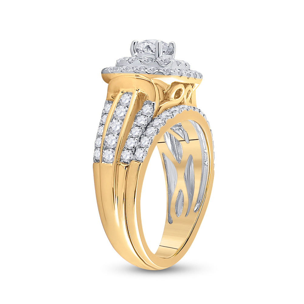 14K Yellow Gold Round Dia. Bridal Wedding Ring Band Set 2ctw, Women's Size: 5-10
