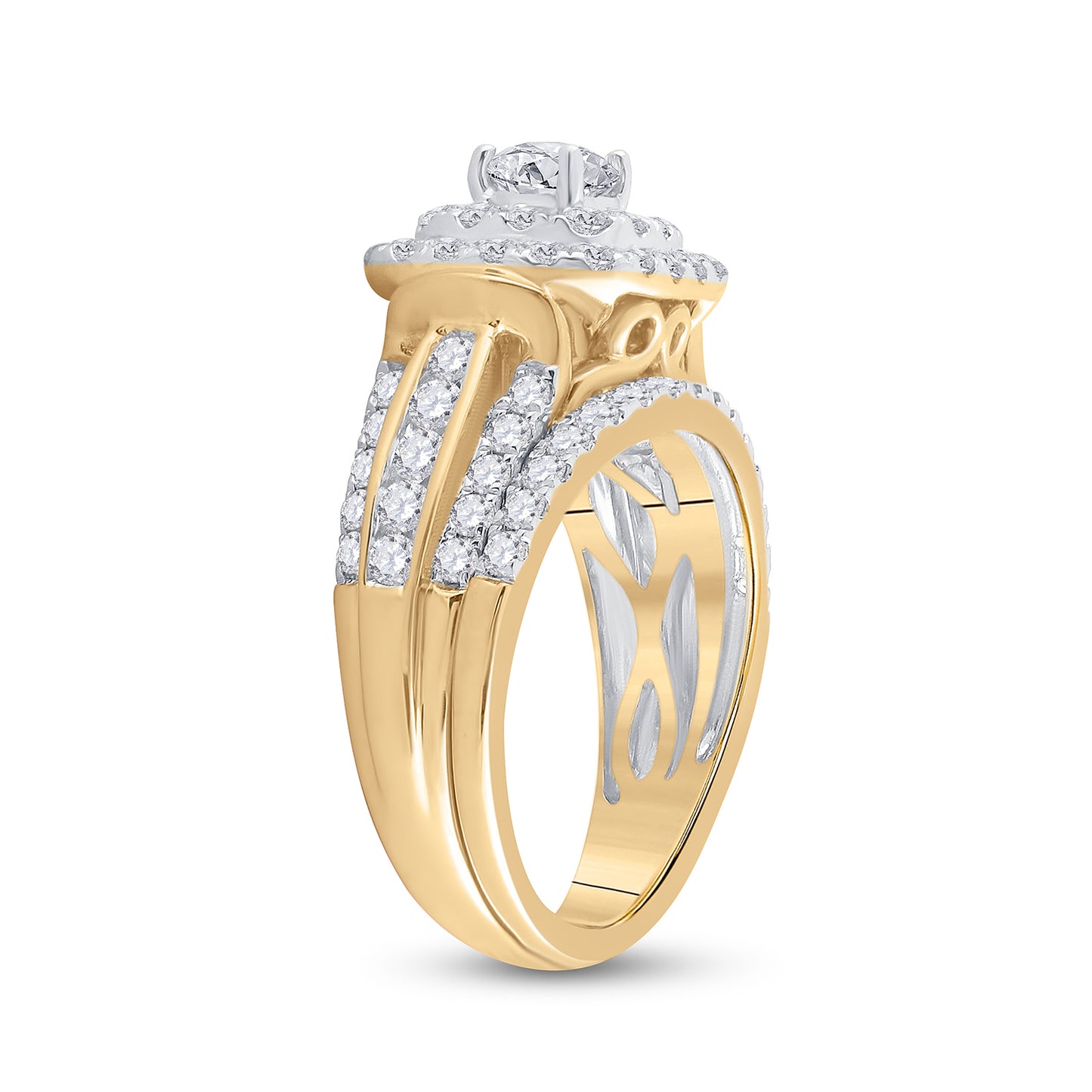 14K Yellow Gold Round Dia. Bridal Wedding Ring Band Set 2ctw, Women's Size: 5-10
