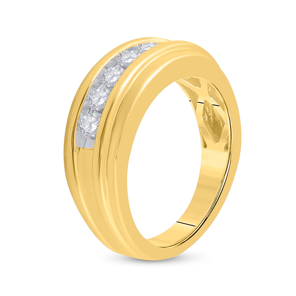 14K Yellow Gold Mens Round Diamond Wedding Channel Set Band Ring 1/2 Cttw, Mens Size: 7-13