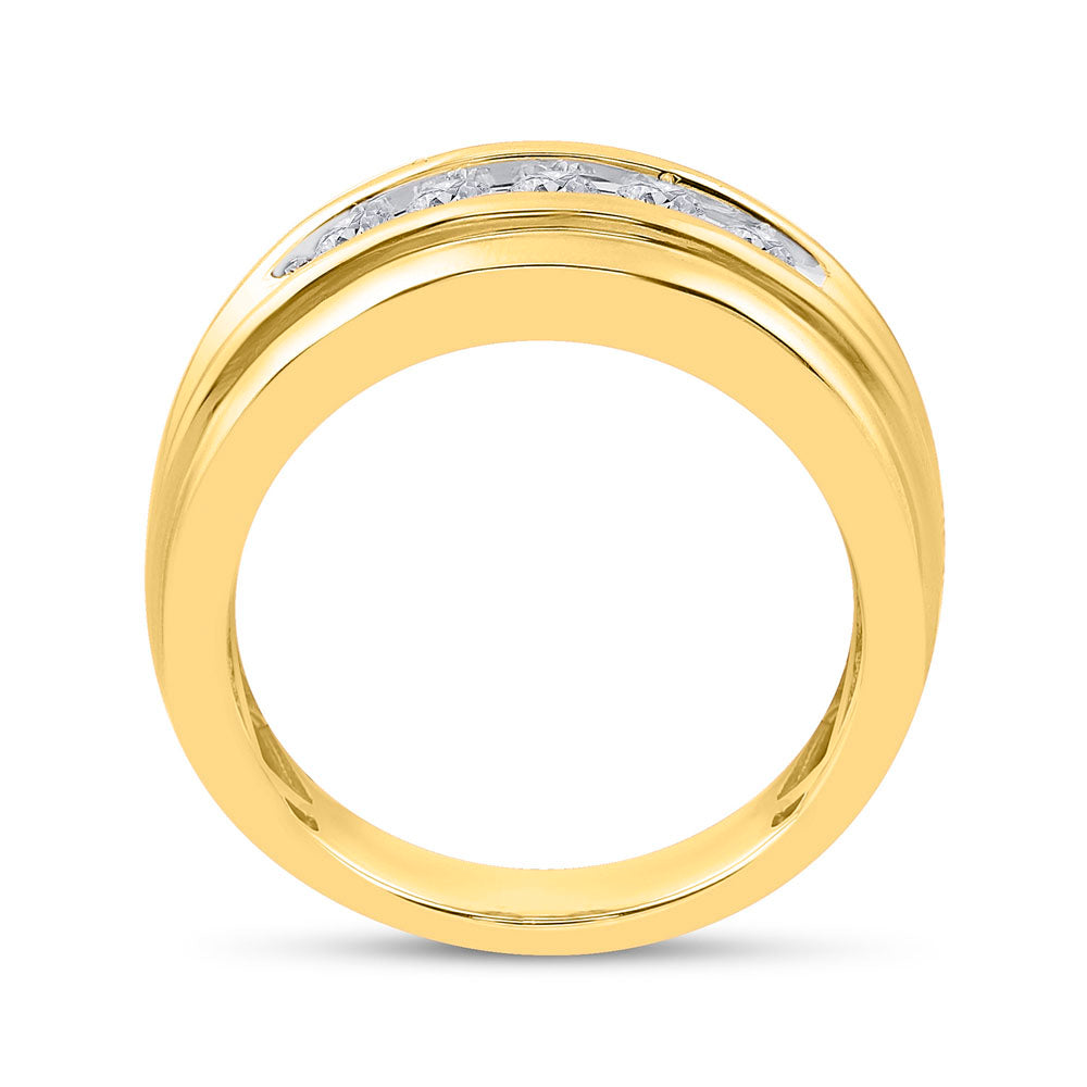14K Yellow Gold Mens Round Diamond Wedding Channel Set Band Ring 1/2 Cttw, Mens Size: 7-13