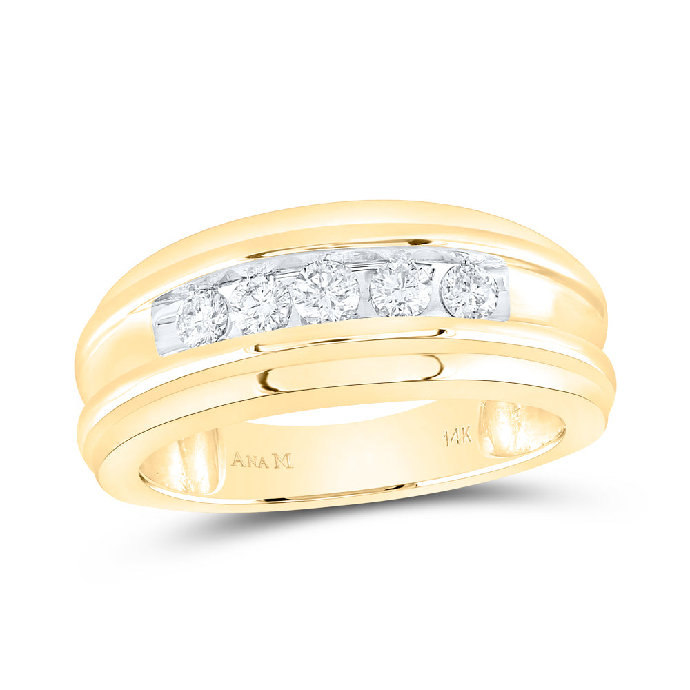 14K Yellow Gold Mens Round Diamond Wedding Channel Set Band Ring 1/2 Cttw, Mens Size: 7-13