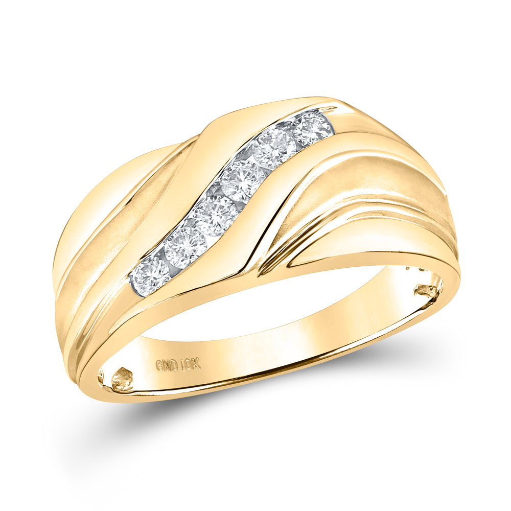 10K Yellow Gold Mens Round Diamond Wedding Band Ring 1/3 Cttw, Mens Size: 7-13