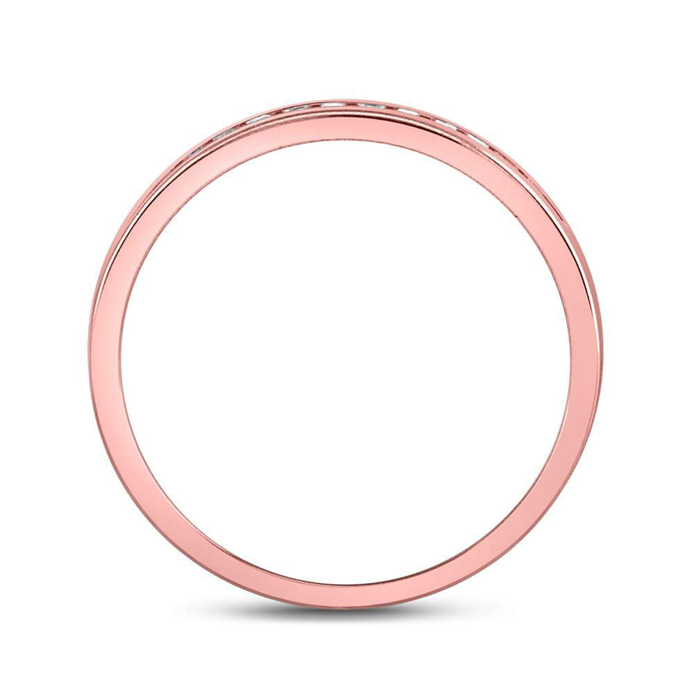 14K White Or Rose Gold Womens Round Diamond Single Row Channel-set Wedding Band , Womens Size: 5-10