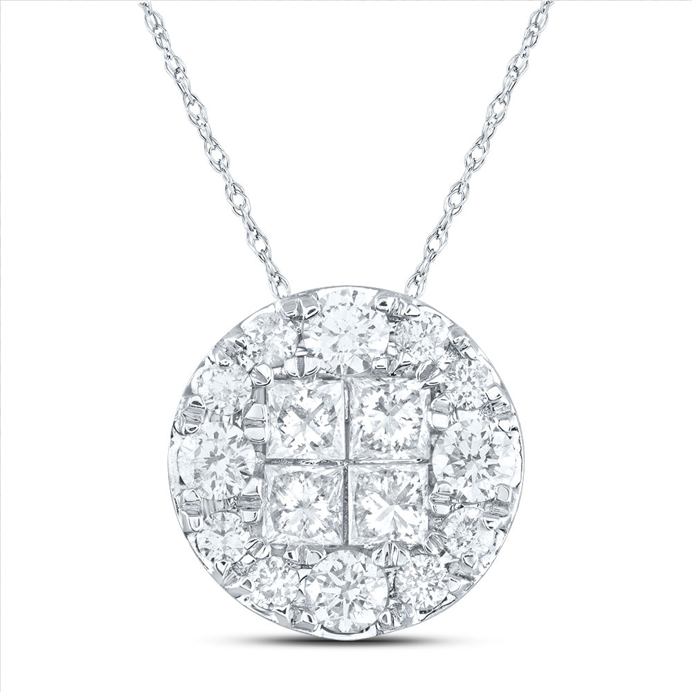 14K White Gold Womens Princess Diamond Fashion Cluster Pendant 1/2 Cttw, Length: 0.37 In, Width: 0.37 In