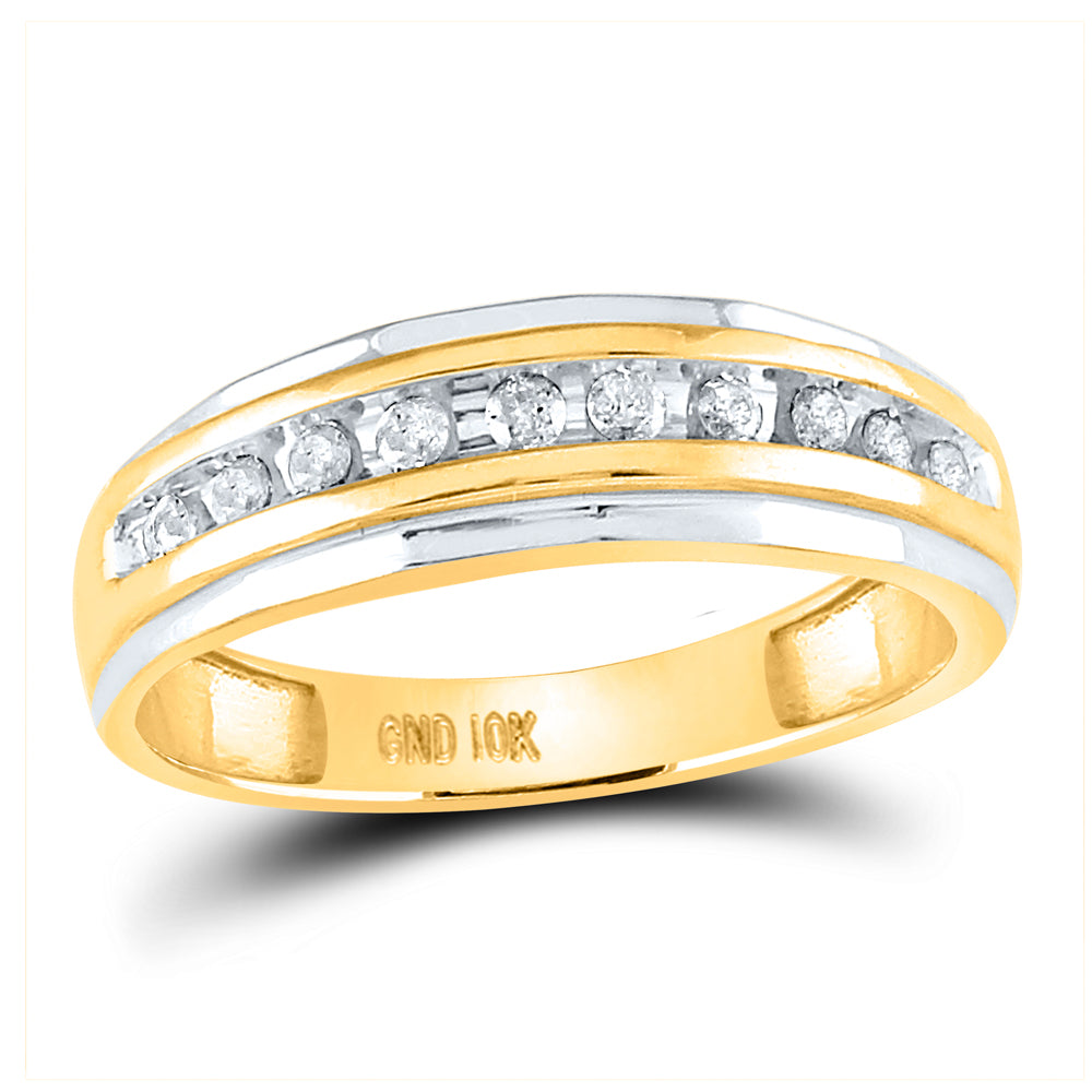 14K Yellow Gold Mens Round Diamond Wedding Band Ring 1/4 Cttw, Mens Size: 7-13