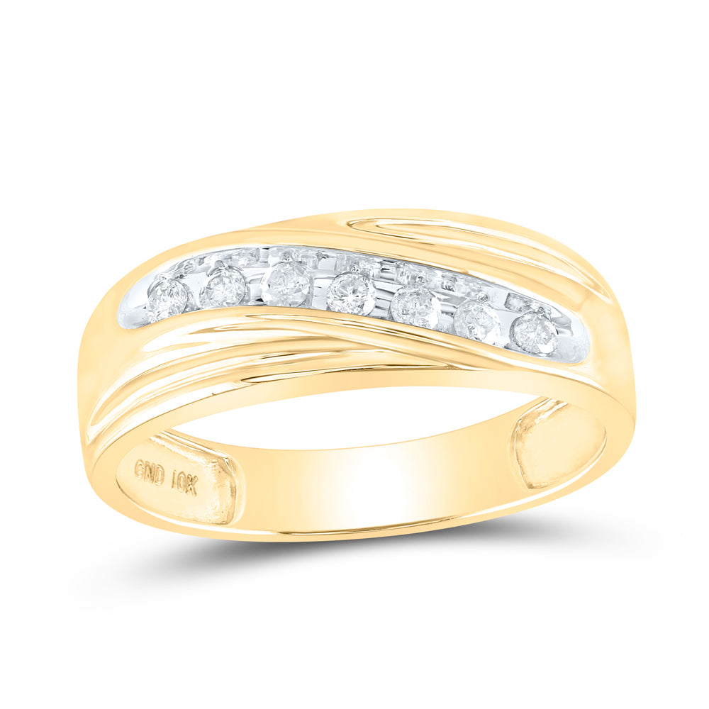 10K Yellow Gold Mens Round Diamond Wedding Band Ring 1/4ctw, Mens Size: 7-13