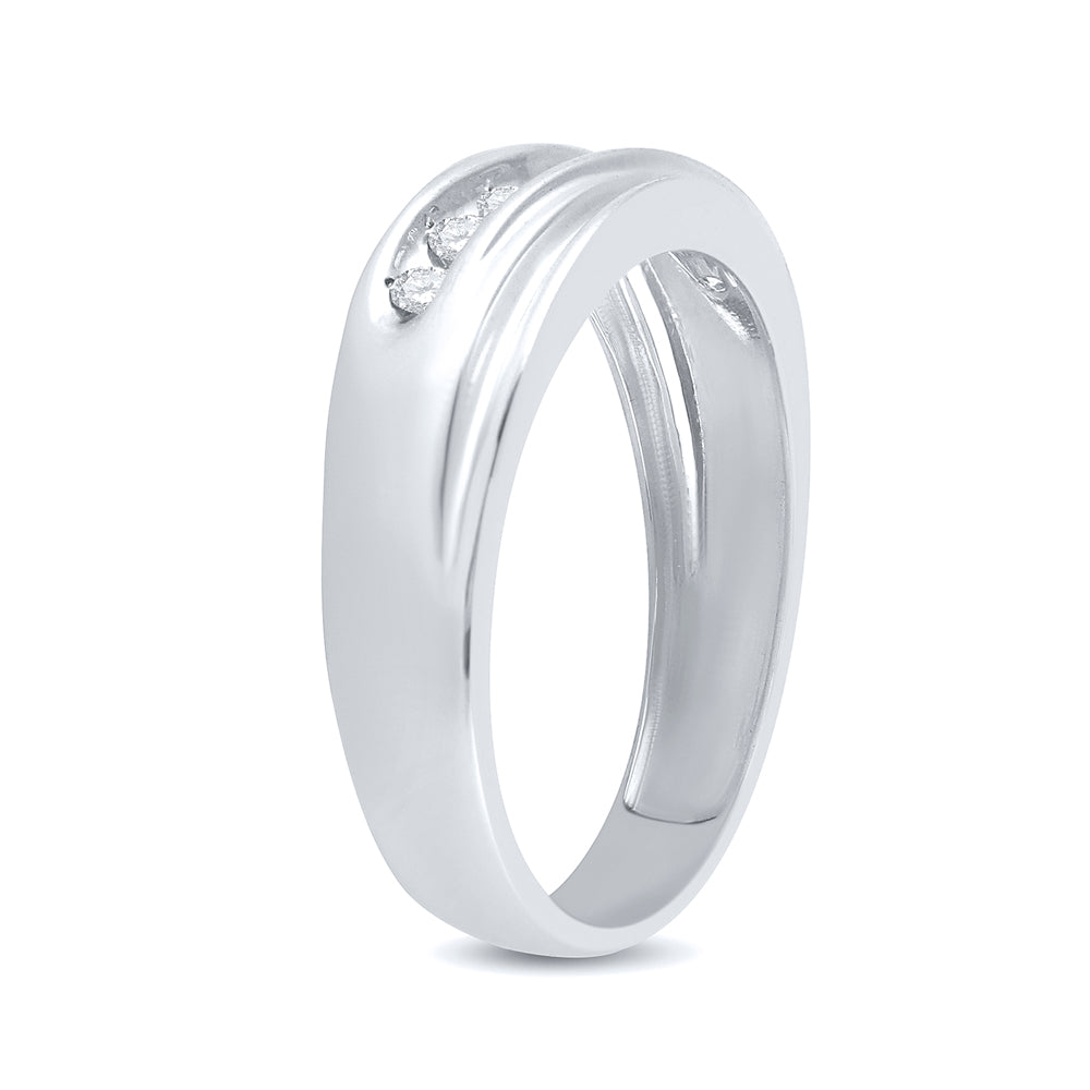 10K White Gold Mens Round Diamond Wedding Single Row Band Ring 1/4 Cttw, Mens Size: 7-13