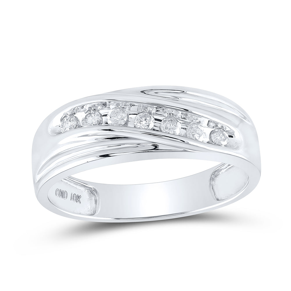 10K White Gold Mens Round Diamond Wedding Single Row Band Ring 1/4 Cttw, Mens Size: 7-13