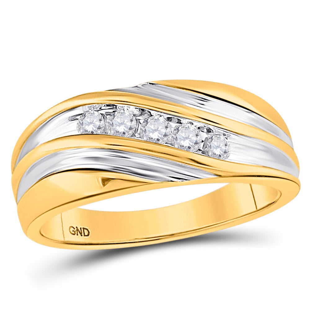 14K Yellow Gold Mens Round Diamond Wedding Band Ring 1/4ctw, Mens Size: 7-13