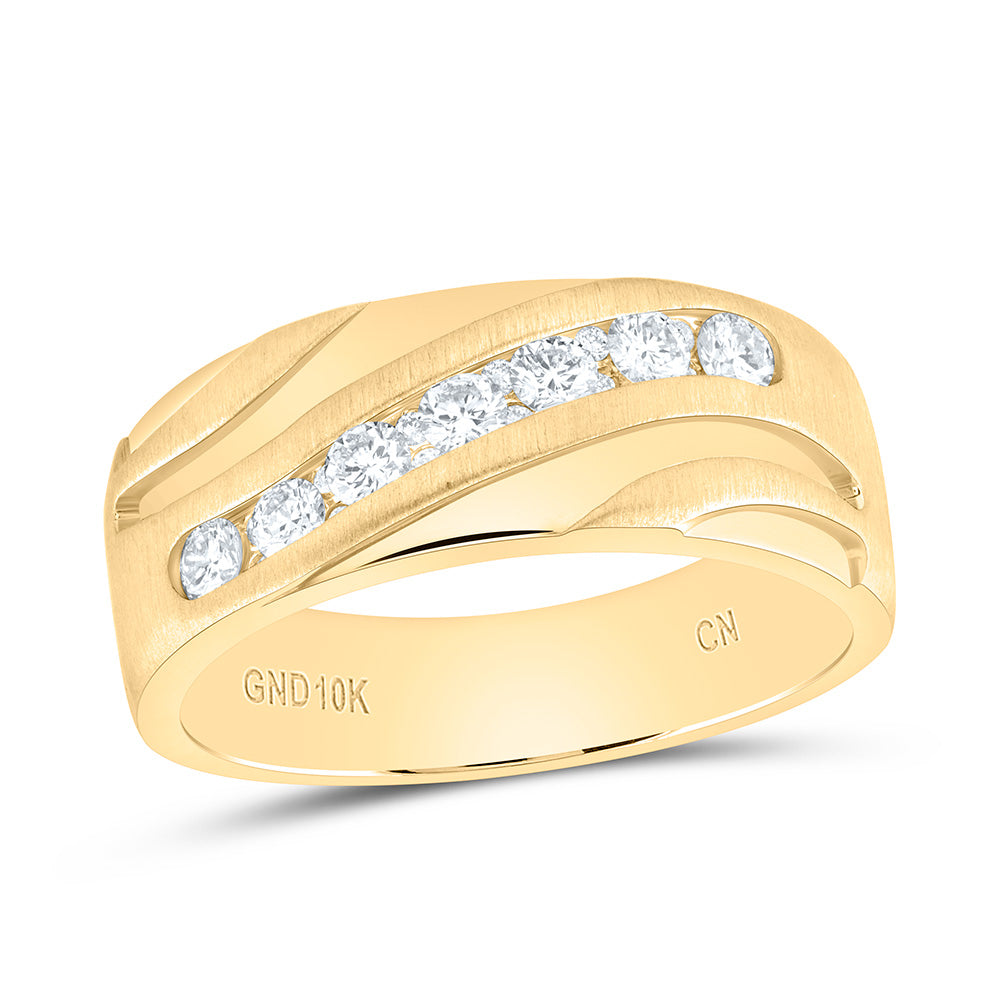 10kt Yellow Gold Mens Round Diamond Single Row Wedding Band Ring 1/2 Cttw, Men Size: 8-12