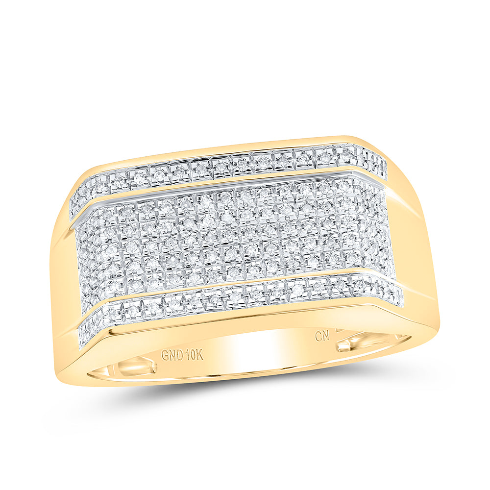 10K Yellow Gold Mens Round Diamond Rectangle Band Ring 1/5 Cttw, Mens Size: 7-13