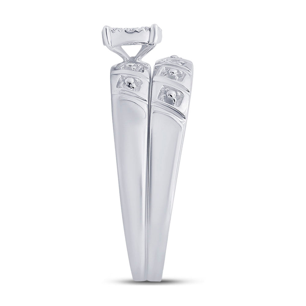 Sterling Silver His Hers Round Diamond Cluster Matching Wedding Set 1/10 Cttw, Womens Size: 5-10, Mens Size: 7-13