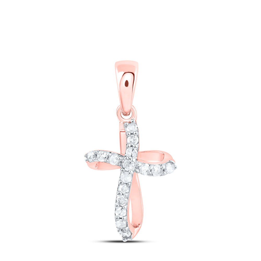 10K Rose Gold Womens Round Diamond Cross Pendant 1/10 Cttw, Length: 0.74 In, Width: 0.39 In