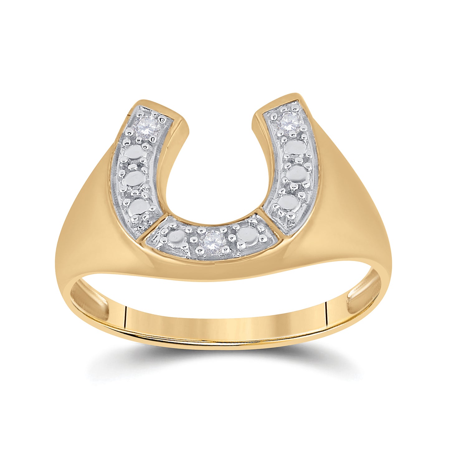 10K Yellow Gold Mens Round Diamond Lucky Horseshoe Ring 1/20 Cttw, Mens Size: 7-13
