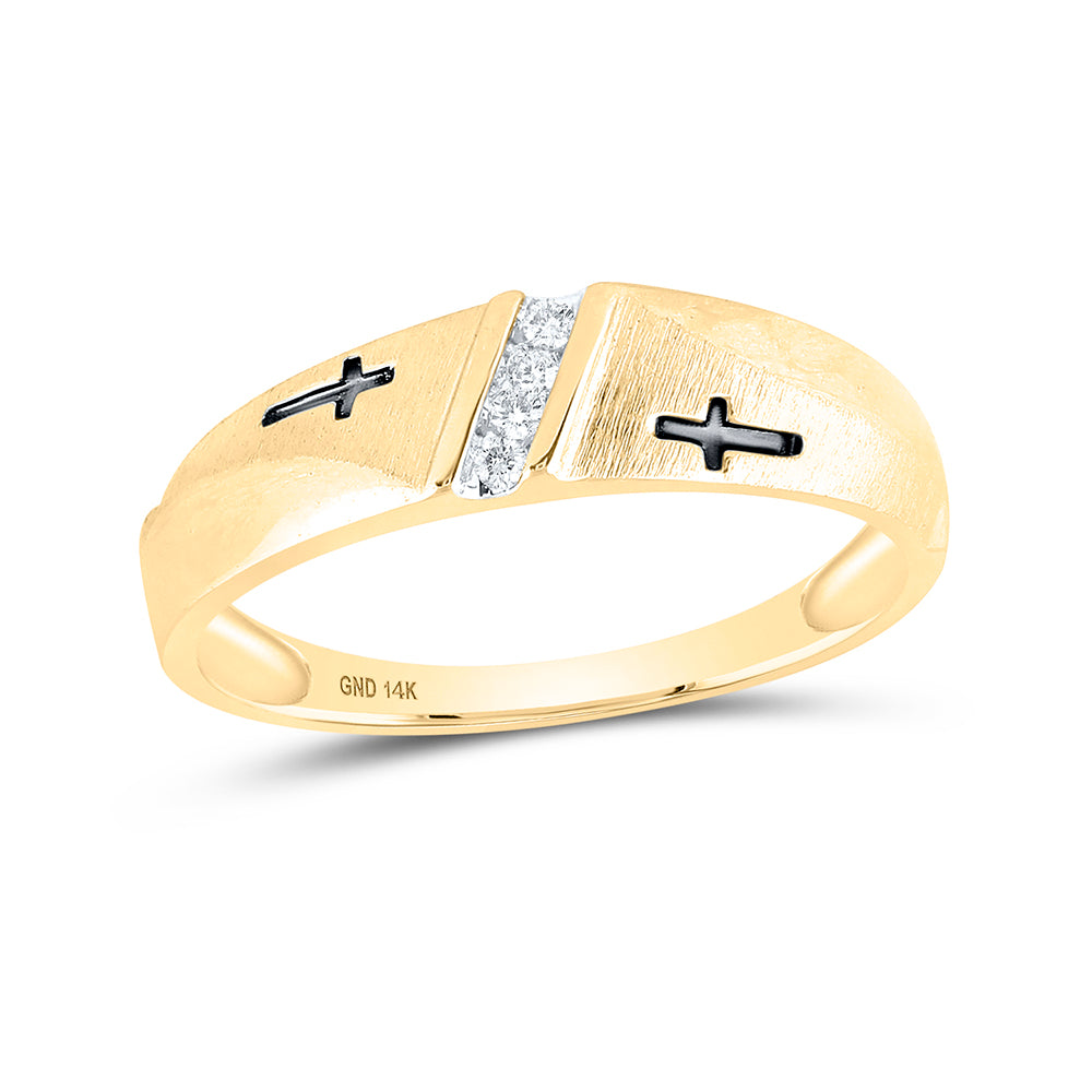 14K Yellow Or White Gold Mens Round Diamond Wedding Cross Band Ring 1/20 Cttw, Mens Size: 7-13