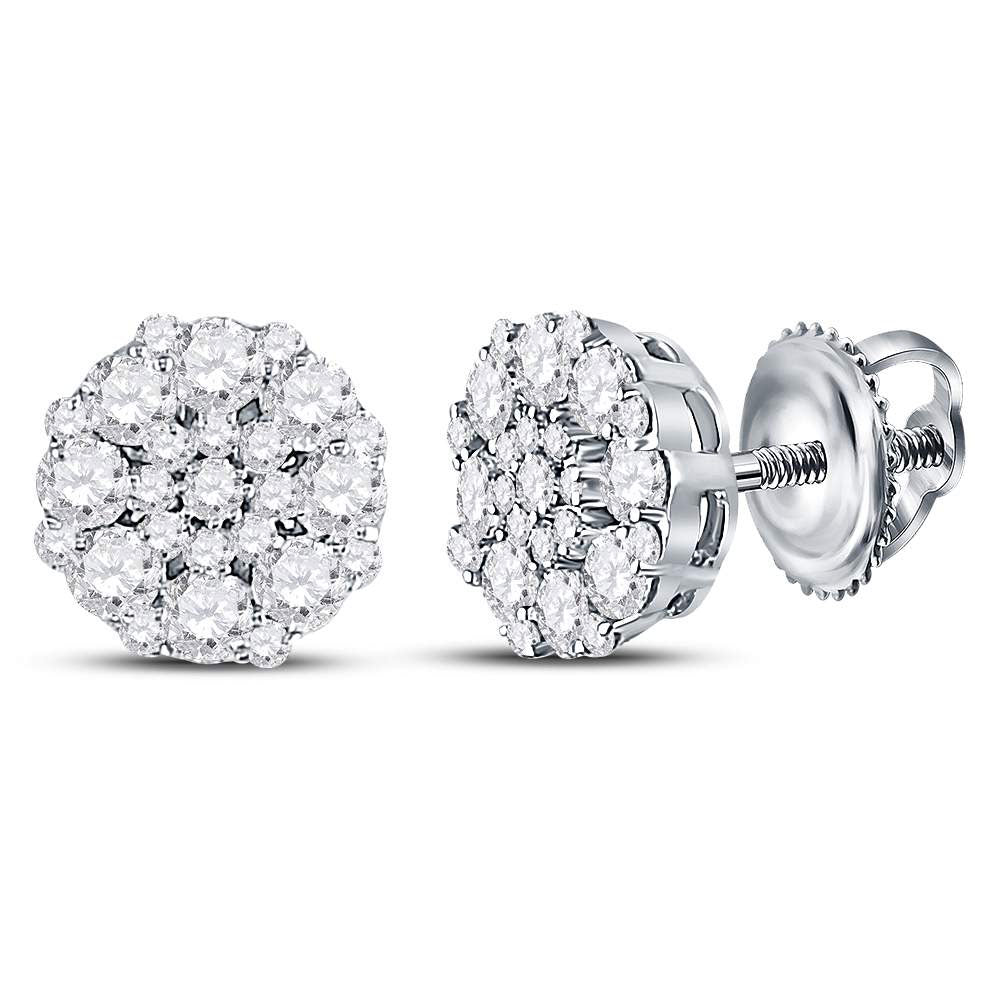 14K White Or Yellow Gold Womens Round Diamond Octagon Cluster Earrings